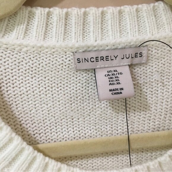 New Sincerely Jules knit Oversize Sweater pullover Size XL White  Bow - Picture 4 of 5